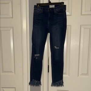 Free People Dark Blue Frayed Hem Jeans